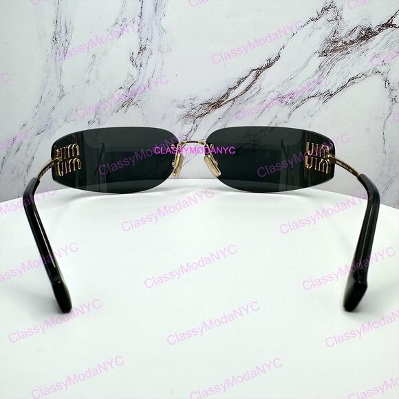 New MIU MIU Sunglasses Gold Dark Gray Lens Runway Wrap Rimless Authentic Miu Miu main image 5